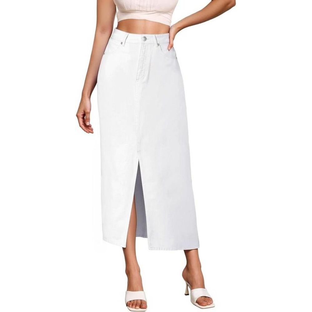 Women's Long Denim Skirt - Stretch Office & Casual Wear Jean Skirt